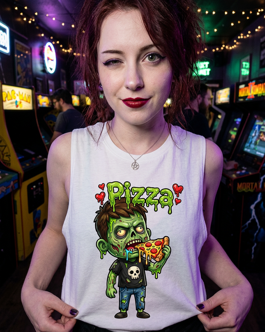 Lisa's Little Shoppe Zombie Pizza Lover Bella+Canvas Racerback Tank Top | Spooky Cute Halloween Graphic