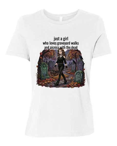 Lisa's Little Shoppe “Girl Who Loves Graveyard Walks Picnics With The Dead" Tee
