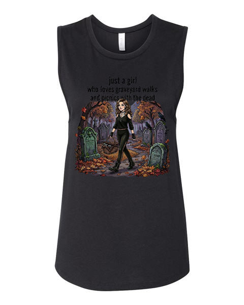 Lisa's Little Shoppe “Girl Who Loves Graveyard Walks Picnics With The Dead" Tank Top