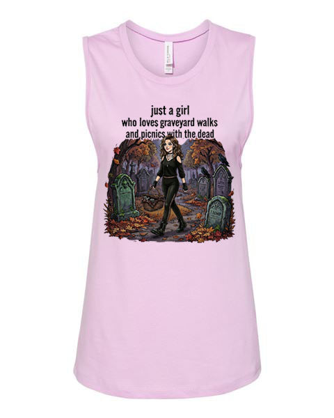 Lisa's Little Shoppe “Girl Who Loves Graveyard Walks Picnics With The Dead" Tank Top