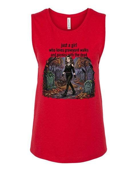 Lisa's Little Shoppe “Girl Who Loves Graveyard Walks Picnics With The Dead" Tank Top