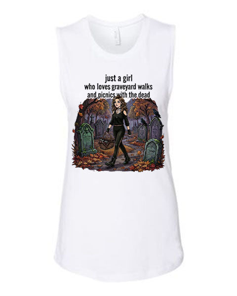 Lisa's Little Shoppe “Girl Who Loves Graveyard Walks Picnics With The Dead" Tank Top