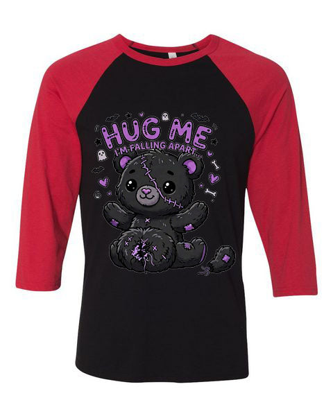 Lisa's Little Shoppe Stitched Teddy Bear “Hug Me I’m Falling Apart” Baseball Tee
