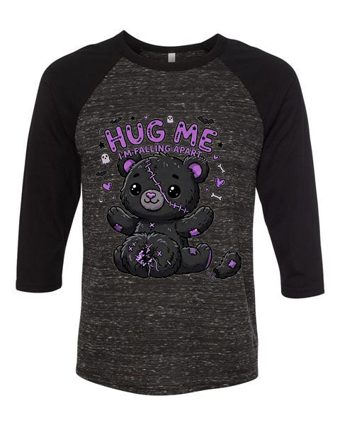 Lisa's Little Shoppe Stitched Teddy Bear “Hug Me I’m Falling Apart” Baseball Tee