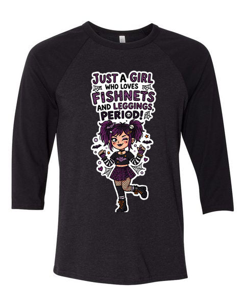 Lisa's Little Shoppe Baseball Tee – “Just a Girl Who Loves Fishnets and Leggings. Period!” 🖤
