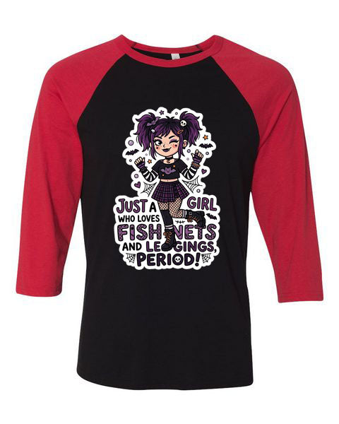 Lisa's Little Shoppe Baseball Tee – “Just a Girl Who Loves Fishnets and Leggings. Period!” 🖤