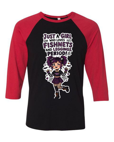Lisa's Little Shoppe Baseball Tee – “Just a Girl Who Loves Fishnets and Leggings. Period!” 🖤