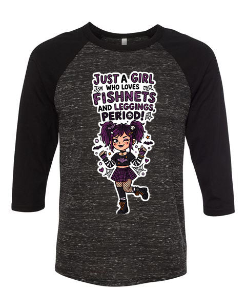 Lisa's Little Shoppe Baseball Tee – “Just a Girl Who Loves Fishnets and Leggings. Period!” 🖤