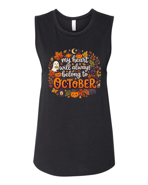 Lisa's Little Shoppe Heart Will Always Belong to October Spooky Cute Tank Top