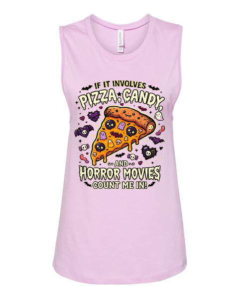 Lisa's Little Shoppe If It Involves Pizza, Candy, and Horrors Movies Count Me In Tank Top