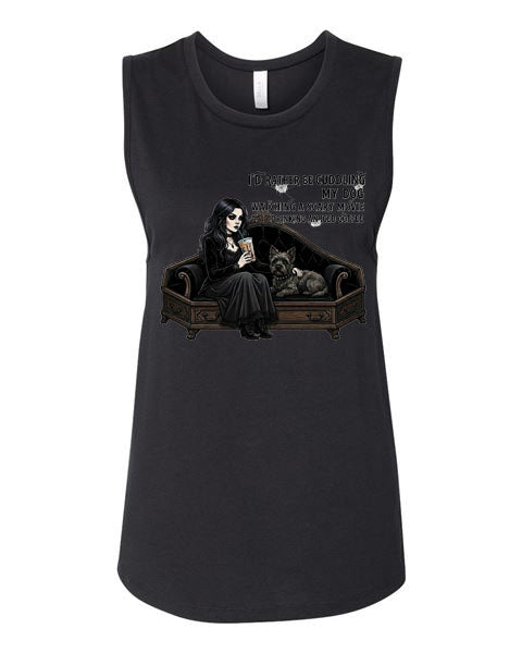 Lisa's Little Shoppe Cuddling My Dog Horror Movie & Iced Coffee Tank Top
