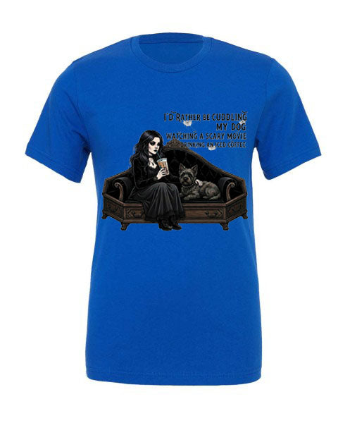 Lisa's Little Shoppe Cuddling My Dog Horror Movie & Iced Coffee Tee