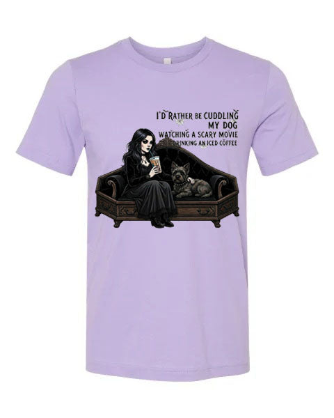 Lisa's Little Shoppe Cuddling My Dog Horror Movie & Iced Coffee Tee