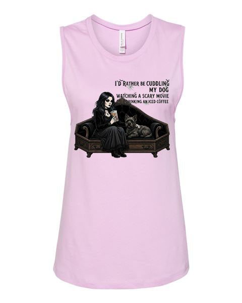 Lisa's Little Shoppe Cuddling My Dog Horror Movie & Iced Coffee Tank Top