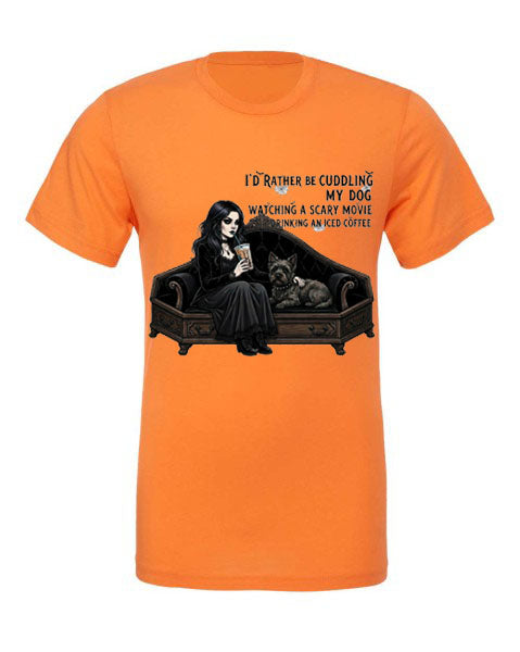 Lisa's Little Shoppe Cuddling My Dog Horror Movie & Iced Coffee Tee