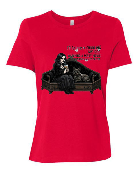 Lisa's Little Shoppe Cuddling My Dog Horror Movie & Iced Coffee Tee