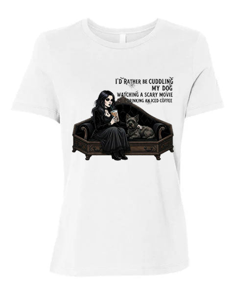 Lisa's Little Shoppe Cuddling My Dog Horror Movie & Iced Coffee Tee