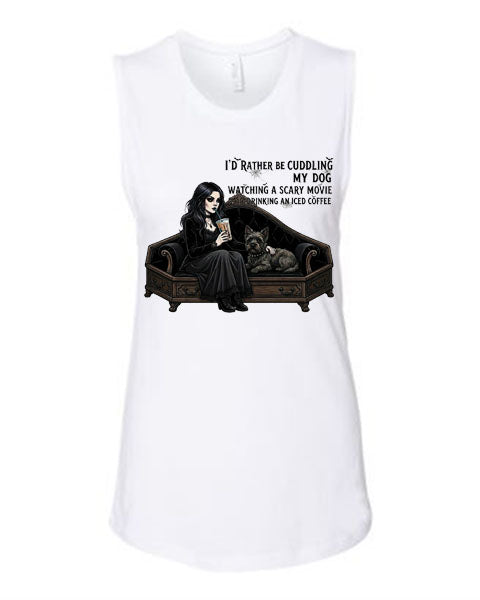 Lisa's Little Shoppe Cuddling My Dog Horror Movie & Iced Coffee Tank Top
