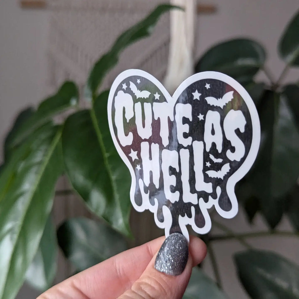 Moonlit Creations Cute As Hell, Dripping Black Heart Vinyl Sticker, Goth Merch