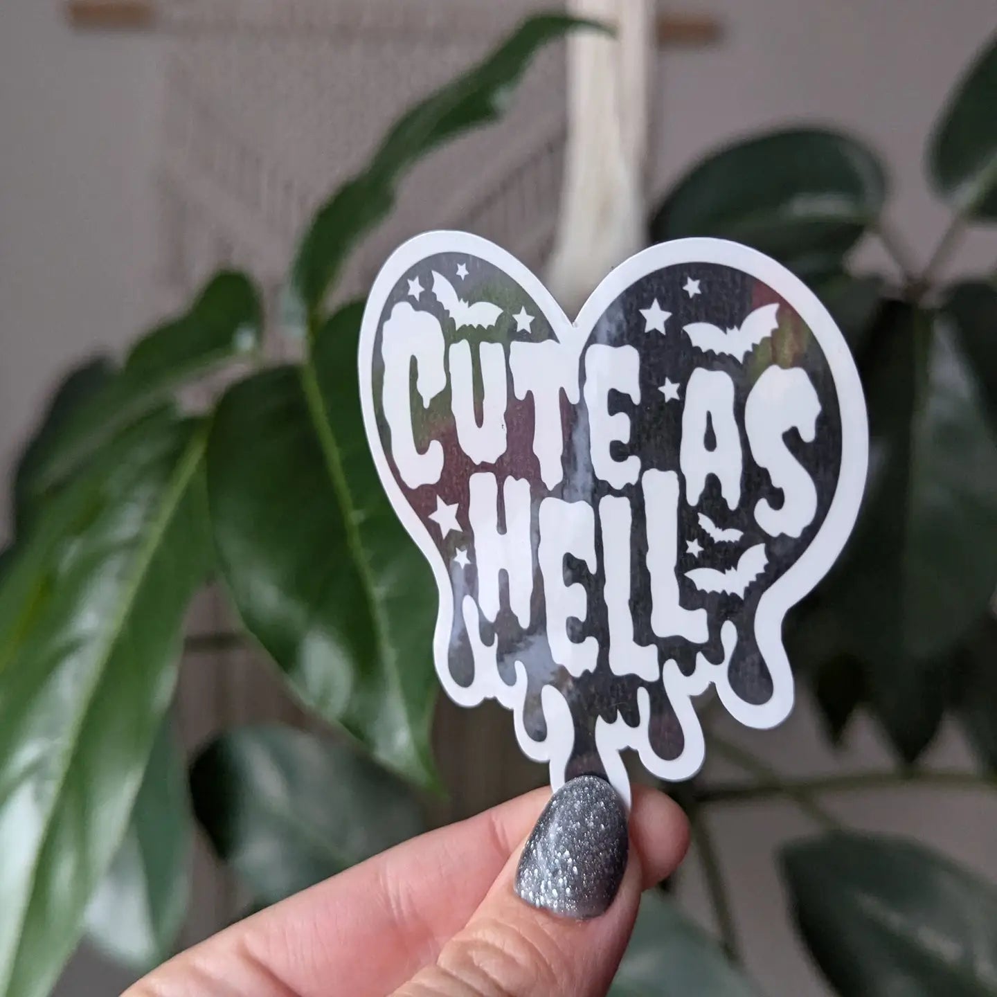 Moonlit Creations Cute As Hell, Dripping Black Heart Vinyl Sticker, Goth Merch