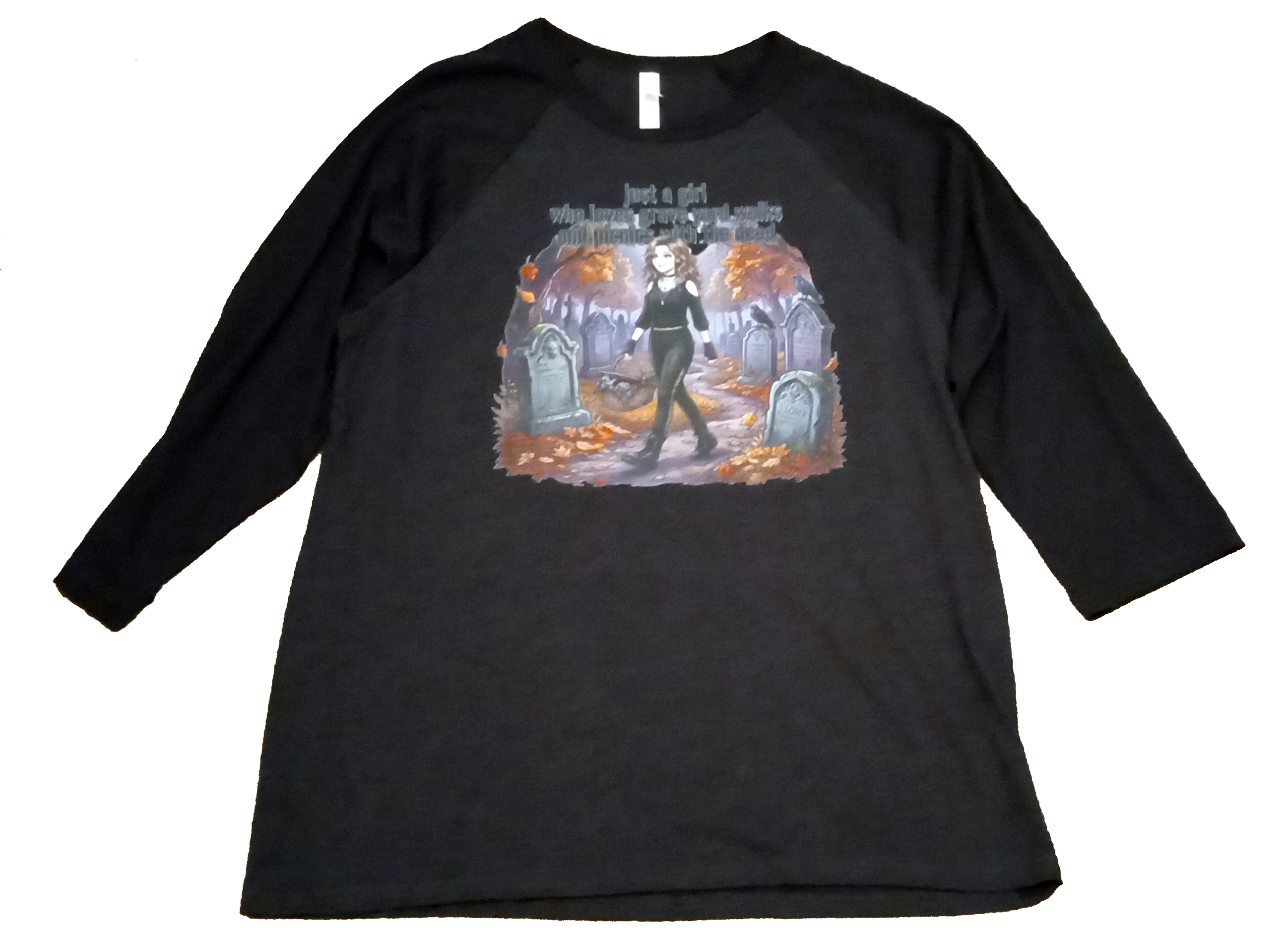 Bella canvas baseball tee walks through grave yards...