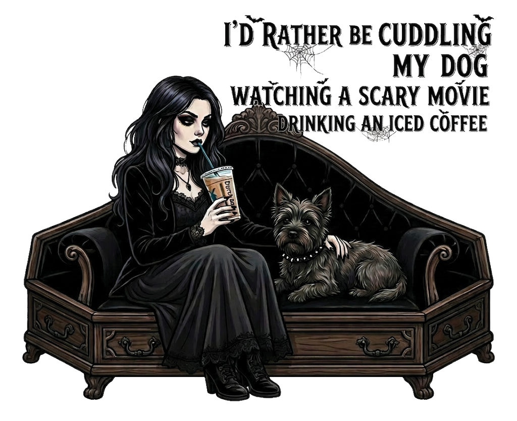 Lisa's Little Shoppe Cuddling My Dog Horror Movie & Iced Coffee Tee
