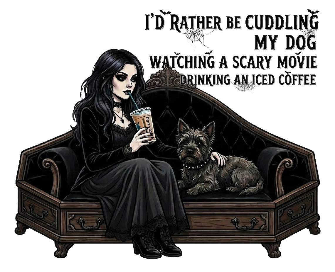 Lisa's Little Shoppe Cuddling My Dog Horror Movie & Iced Coffee Tee